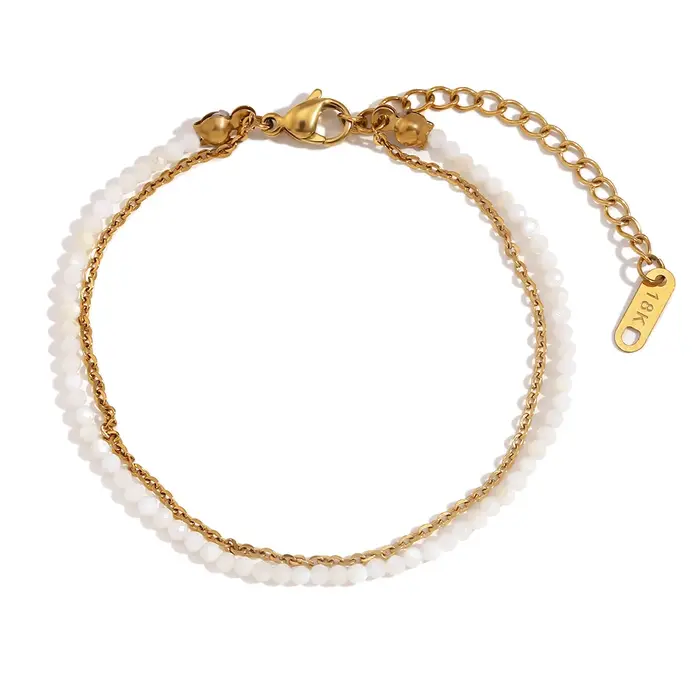 E.B.belle Amazonite Bracelet Double couche en forme de O en acier inoxydable 316L Bracelets à main p