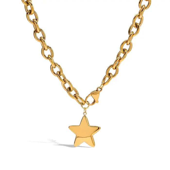 Yori – collier avec pendentif étoile à cinq branches, poli, délicat, plaqué or 18 carats, polyvalent
