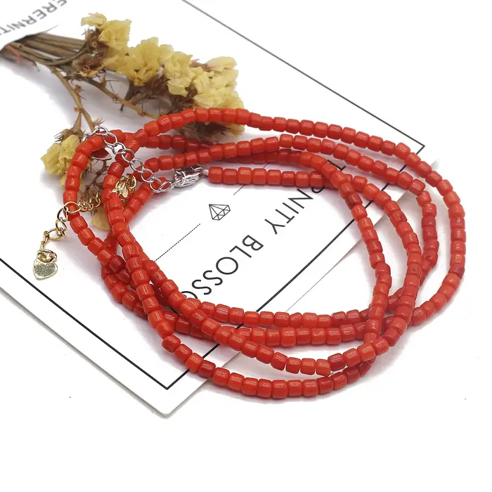Collier de perles carrées rondes rouges pour femmes et filles, 1 chaîne, accessoires de bijoux charmants, cadeaux de fête, 03