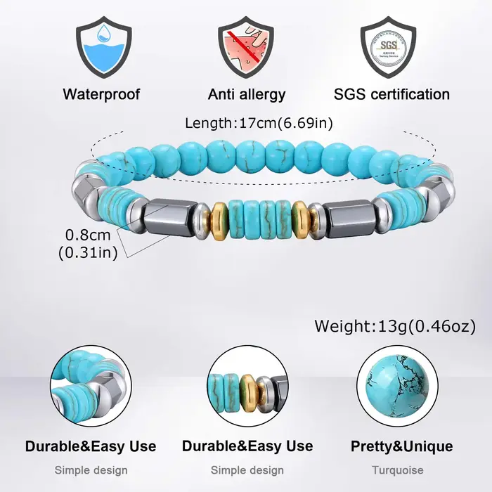 Bracelet rétro en perles de pierre bleue naturelle pour hommes