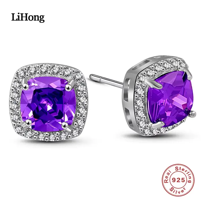 Boucles d'oreilles en améthyste naturelle pour femmes, bijoux de marque en argent Sterling 925, bijo