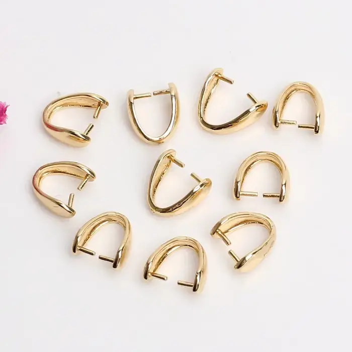5Pcs Plaqué Or Laiton Pave Zircon Pinch Cimp Bail Pendentif Clasp Pinch Bails Connecteurs For Diy Ne