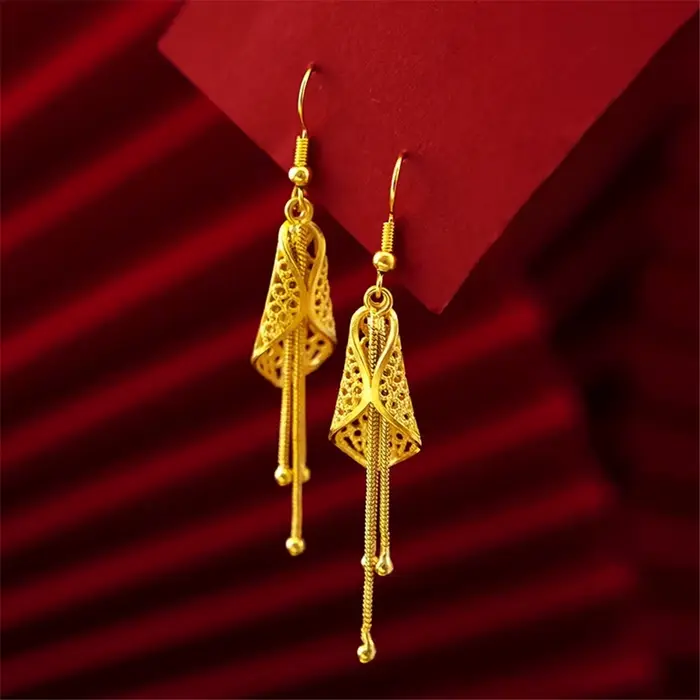 Boucles d'oreilles à breloques couleur or pour femmes, longues pampilles pendantes, Pendientes Mujde