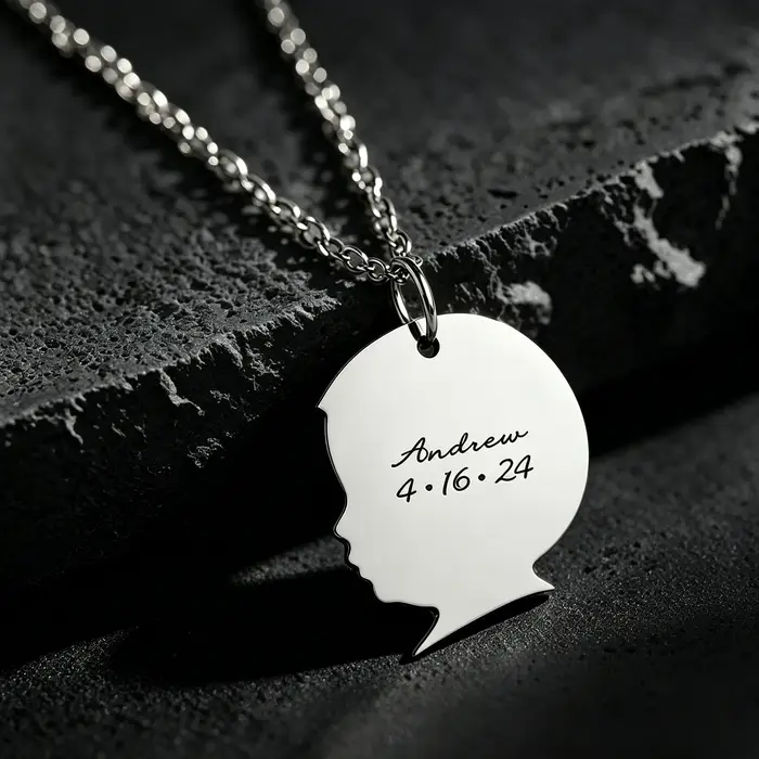 Collier personnalisé silhouette enfant plaqué or pendentif photo bébé cadeau mère père anniversaire nouveau-né occasion spéciale