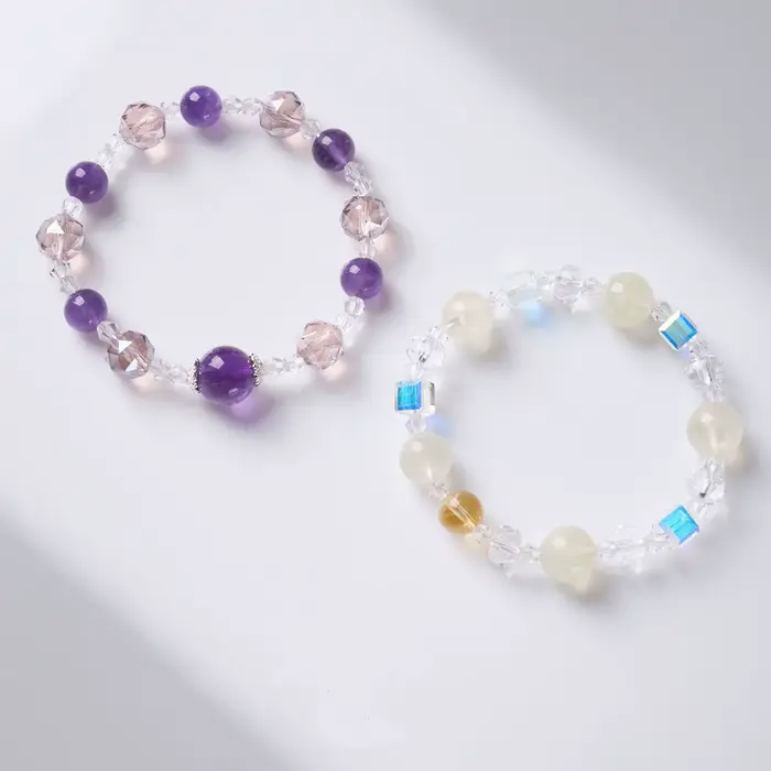Bracelets élégants en améthyste naturelle et quartz citron de 8 mm pour femmes, bracelets extensibles en cristal de verre facetté, bijoux