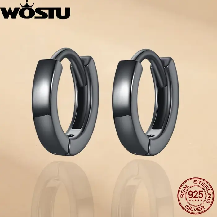 WOSTU – boucles d'oreilles créoles simples en argent Sterling 925, noir et or, style européen, boucl