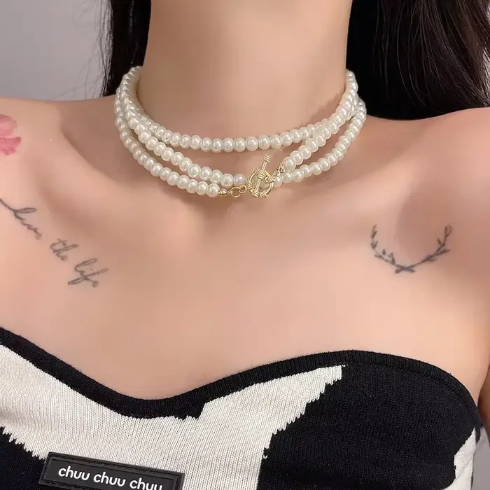 Collier de perles rétro pour femmes, méthode d'usure Multiple exagérée, Long collier