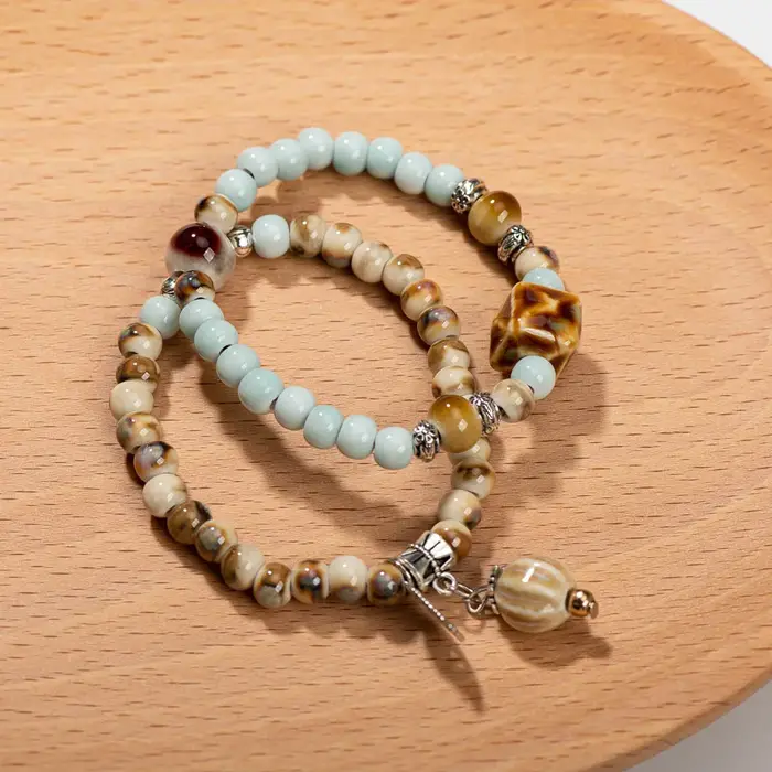 Bracelet en céramique vintage double couche avec élastique