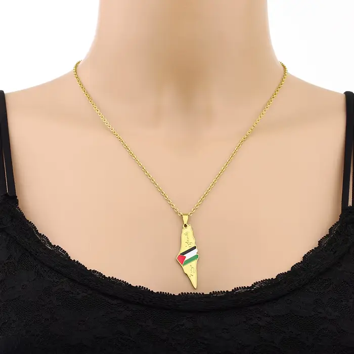 Collier pendentif carte de la Palestine pour hommes et femmes