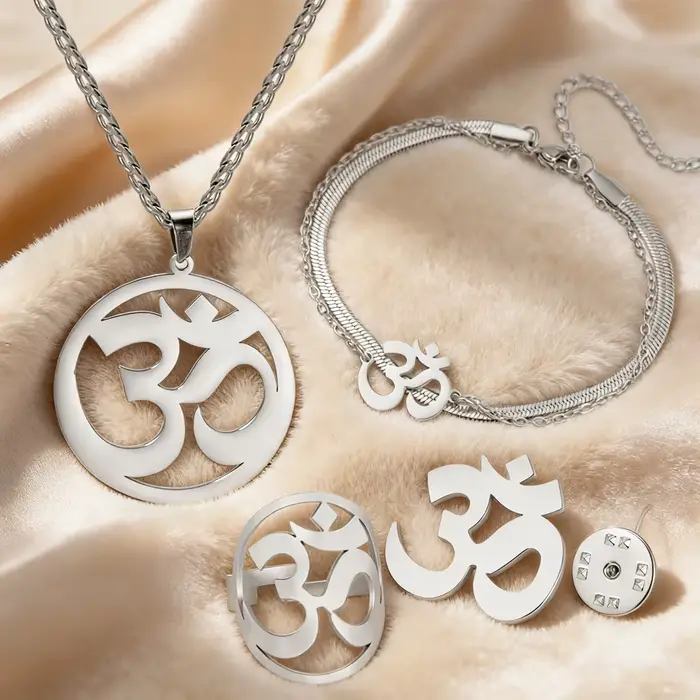 Ensemble collier et bracelet Dawapara Aum Om Ohm avec symboles sanskrits, pendentifs de guérison hin