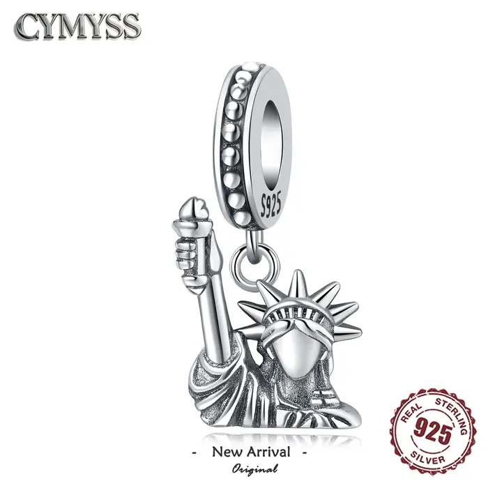 Original S925 argent Sterling coeur symbole chanceux Statue de la liberté pendentif perles idéal pour Bracelet collier bricolage cadeaux de fête bijoux