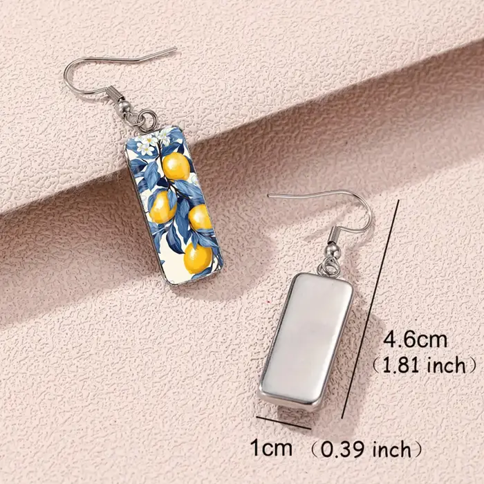 Boucles d'oreilles citron en verre convexe et acier inoxydable pour femmes style décontracté sportif occasions quotidiennes et spéciales