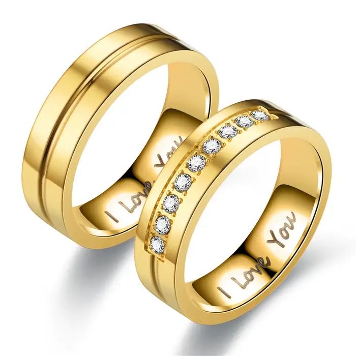 Bague en acier titane or avec inscription "Je t'aime" bijou romantique pour homme et femme occasions spéciales alliance de mariage romantique