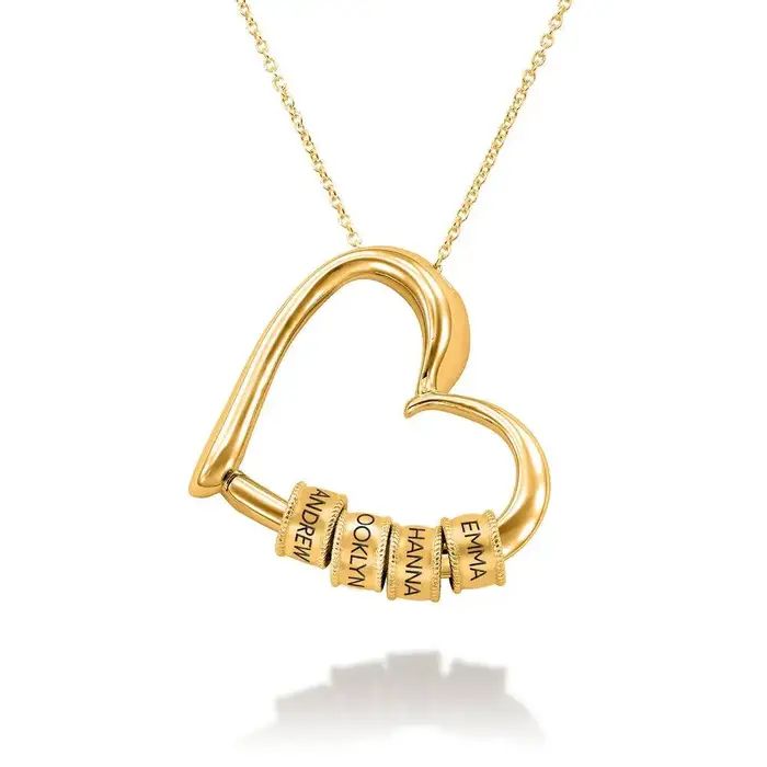 Collier personnalisé avec nom en forme de cœur et perles gravées sur mesure - Choisissez 1 à 8 noms - Cadeau pour la