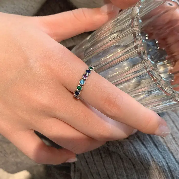 100% solide 925 en argent Sterling fleur pierre colorée anneaux pour les femmes Simple à la mode rétro Anillos cadeaux de fête accessoires