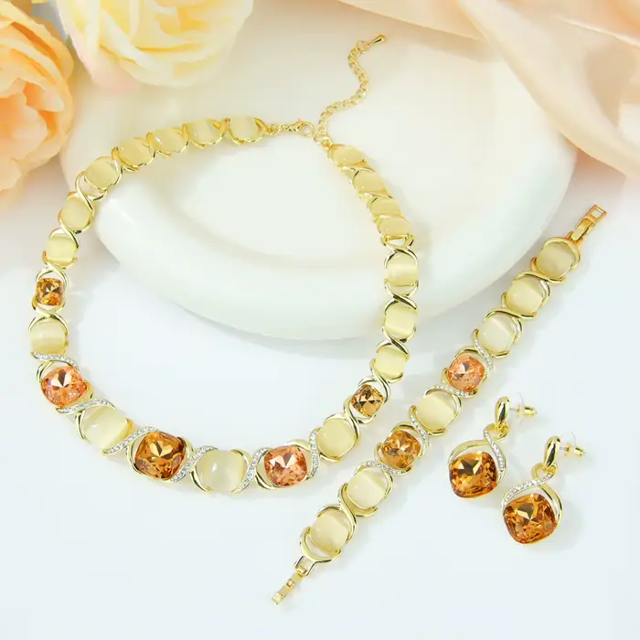 Ensemble de bijoux de luxe en cristal bleu, couleur or, exquis, Vintage, sans nickel, collier, bracelet, boucles d'oreilles, bijoux de mariage pour femmes