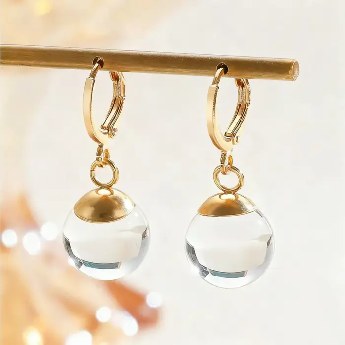 VIVILADY géométrique Chic Simple Transparent verre pendentif cerceau boucle d'oreille pour les femme