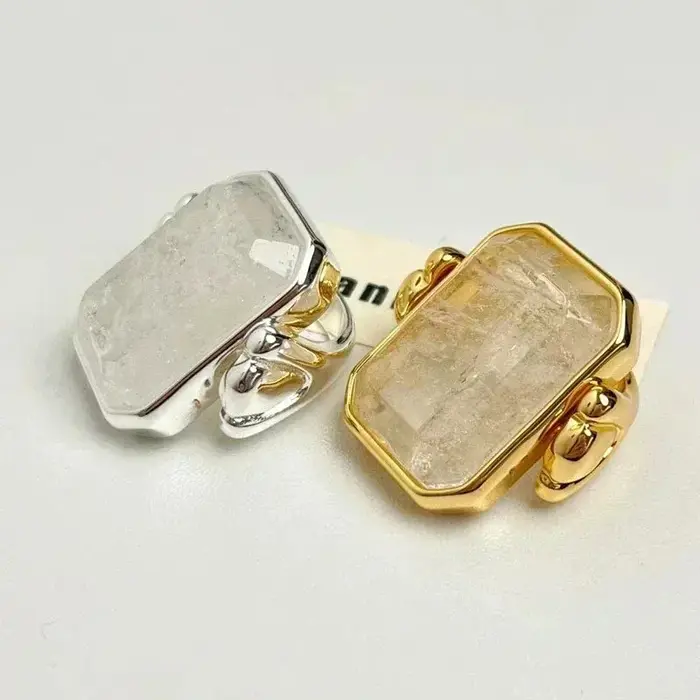 Bague en sucre carrée rétro française pour femmes, cristal naturel, bijou de fête, design exagéré, cadeau mode 2025