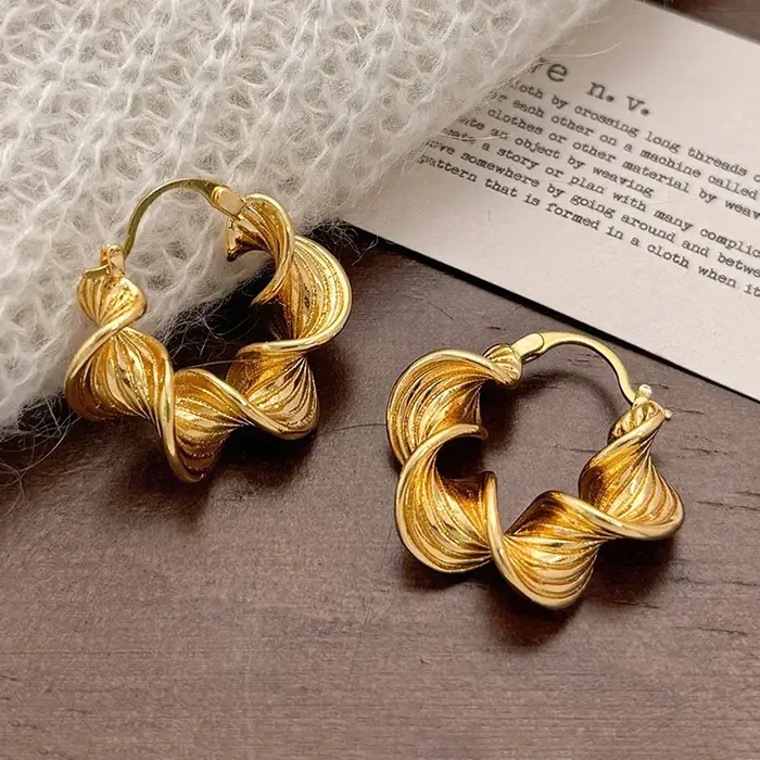 Boucles d'oreilles créoles torsadées géométriques couleur argent pour femme, bijoux minimalistes ten