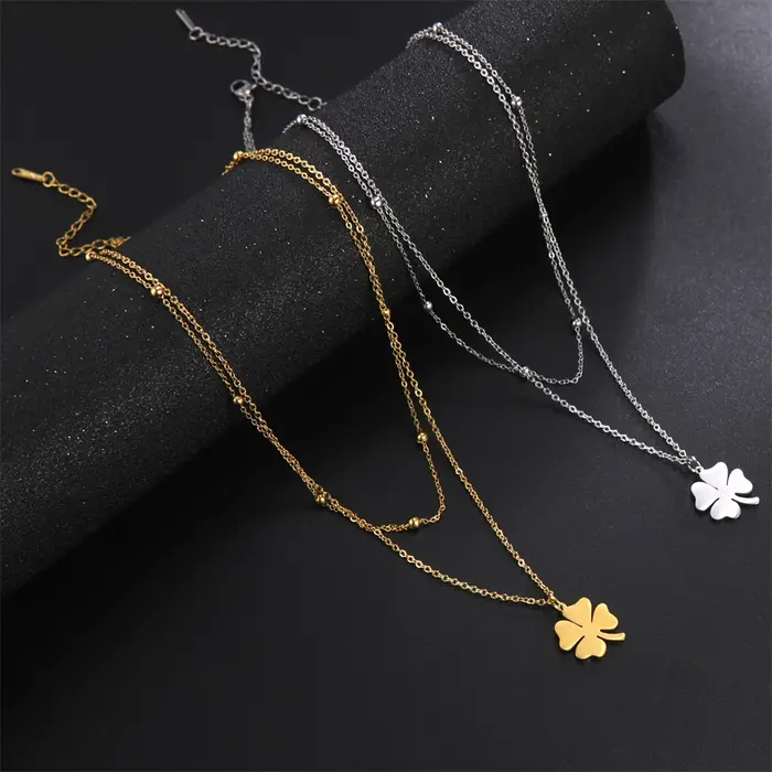 Collier pendentif trèfle porte-bonheur cazador acier inoxydable couleur or pour femmes occasions spéciales anniversaire mariage cadeau