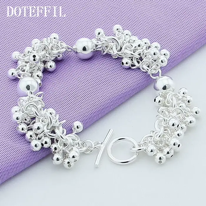 DOTEFFIL 925 argent Sterling raisins plus de perles bracelets porte-bonheur bijoux pour les femmes de mode cadeau de fiançailles de mariage