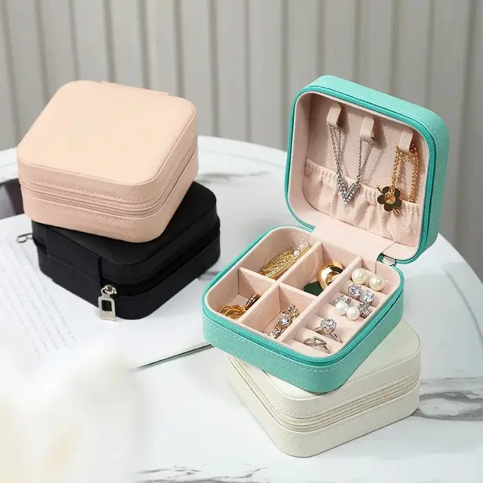 Boîte à bijoux portable en cuir PU - Organisateur multi-compartiments doublé de velours pour bagues