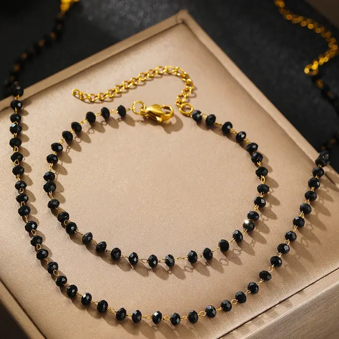 Ensemble de bijoux pour femmes, 2 pièces, Simple, atmosphérique, Design de perles d'imitation noires