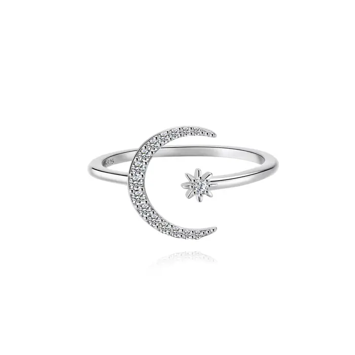 Boako 925 bague en argent Sterling étoile lune Moissanite pour les Couples amoureux Wihte or ouvertu