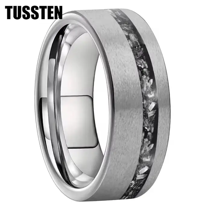 TUSSTEN Bague de mariage pour homme et femme 6/8 mm avec fragments de météorite incrustés dans la ra