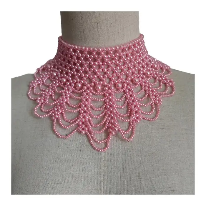 Faux collier de perles d'imitation, Design creux, bavoir multicouche, collier détachable, accessoire