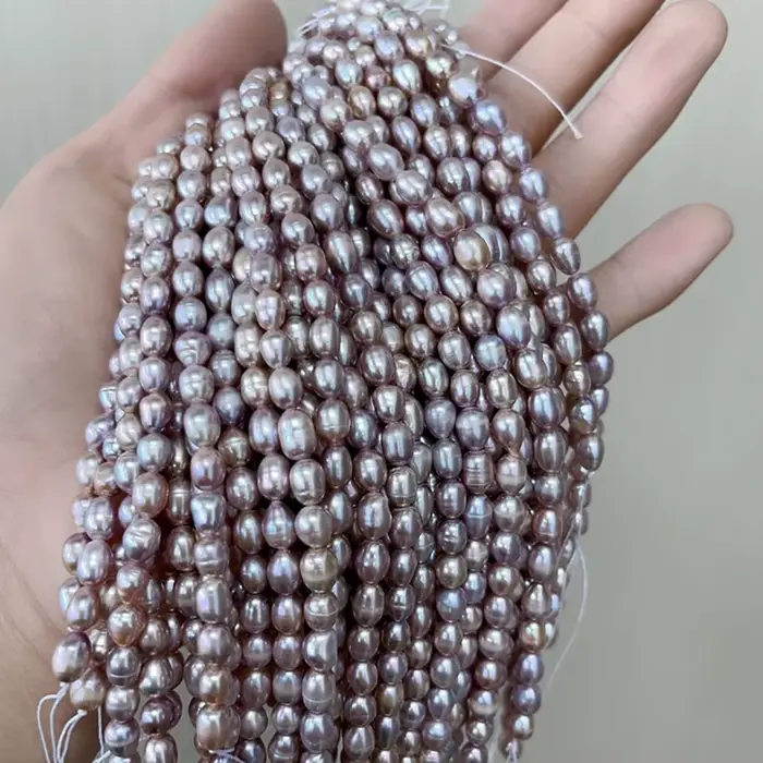 Perle d'eau douce naturelle de riz violet poli, 4-5mm 3A 18cm, perles amples isolées, fabrication de