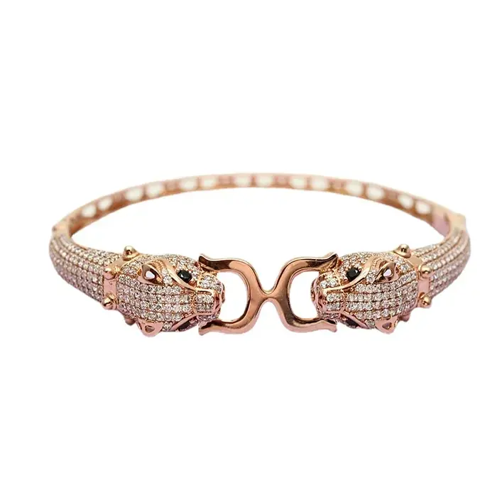 Bracelet tête de léopard plaqué or violet 14K