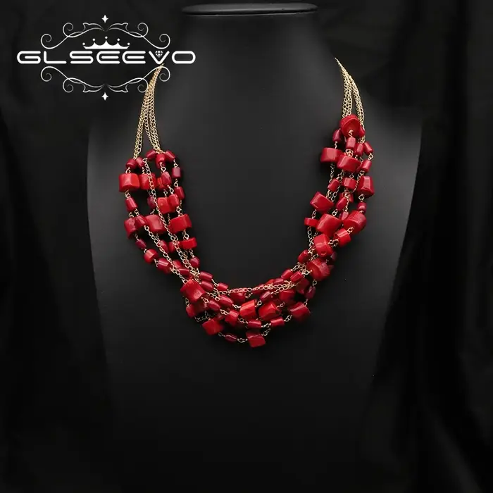 GLSEEVO – collier multicouches en corail rouge pour femmes, Vintage, personnalité, bijoux de haute q