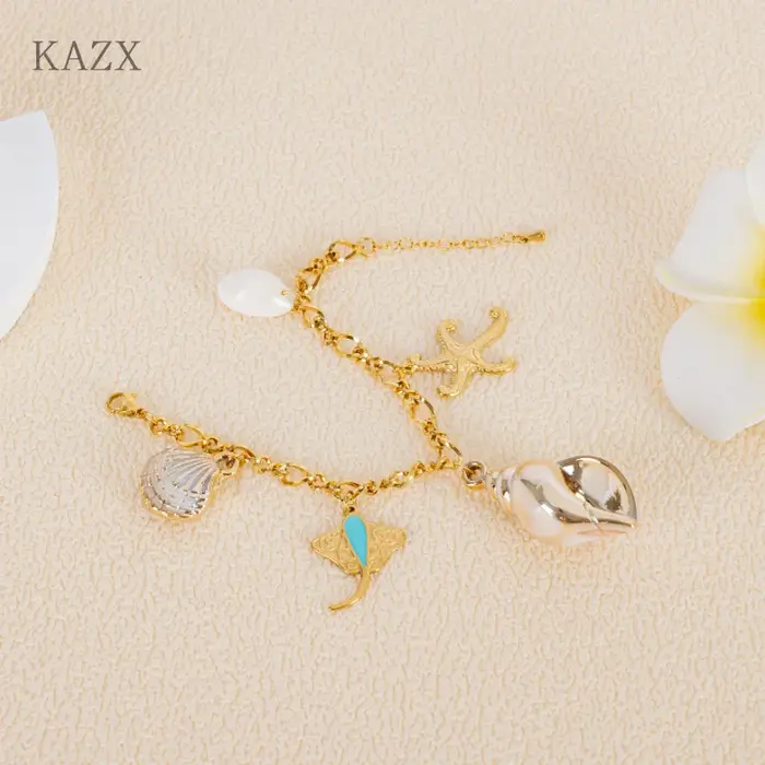 Bracelet Bohème de Plage en Acier Inoxydable avec Coquillages