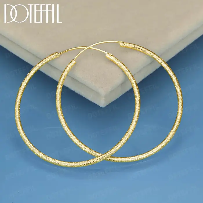 DOTEFFIL 50mm 18K or mat rond cercle boucle d'oreille pour femme mariage fiançailles fête mode charm