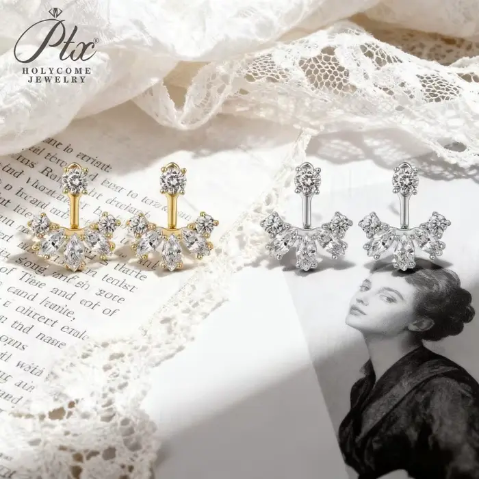 Boucles d'oreilles Moissanite avec rondes + Marquise, design léger et élégant, adaptées aux mariages, dattes, fêtes et bijoux cadeaux