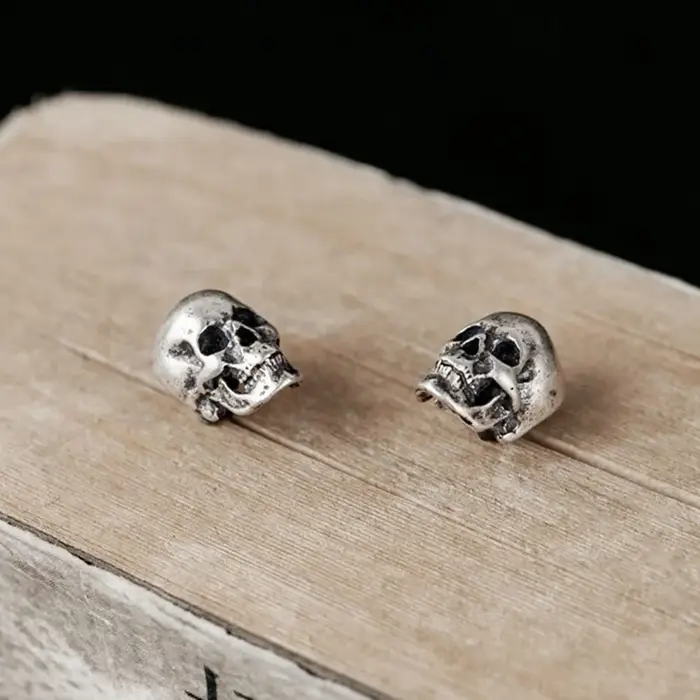 MKENDN 100% 925 argent Sterling créatif rétro crâne boucle d'oreille à la mode rue Punk Style oreille broche pour hommes femmes bijoux fins