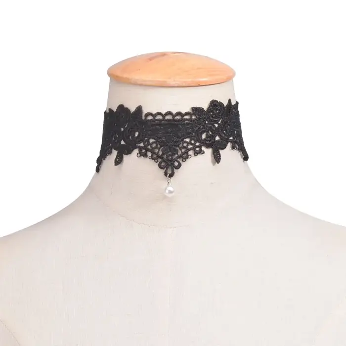 Collier Ras Du Cou Vintage Dentelle Noire Plaquée Argent Antique Pour Femme Occasions Spéciales