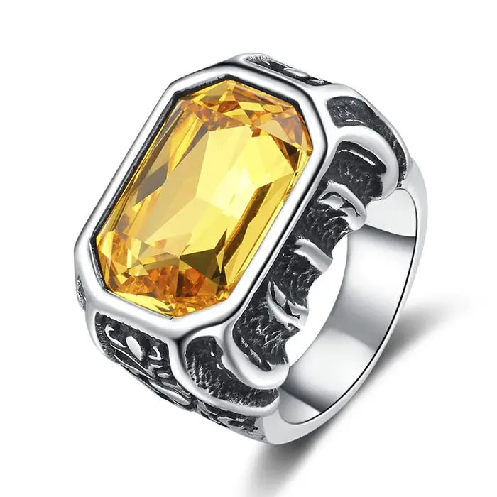 Bague signet colorée en pierres précieuses pour homme, style vintage, en acier inoxydable, bijou de 