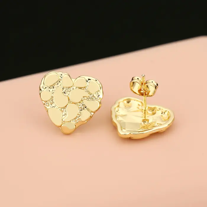 Boucles d'oreilles cœur texturées irrégulières martelées pour femmes et hommes, bijoux d'oreille min