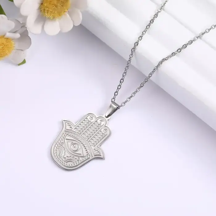 Collier Hamsa en acier inoxydable pour femmes protection chance abondance occasion spéciale anniversaire mariage