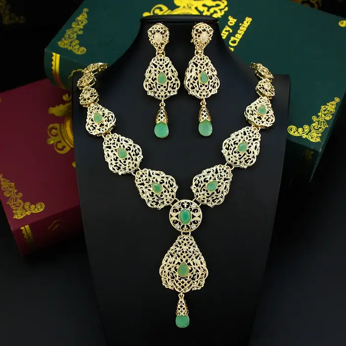 Ensemble de bijoux algérie maroc pour femmes, ensemble de boucles d'oreilles longues, collier penden