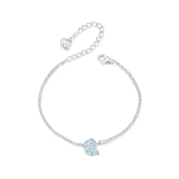 BISAER 925 argent Sterling bleu coquillage Bracelet plaqué or blanc pour les femmes fête émail étoil