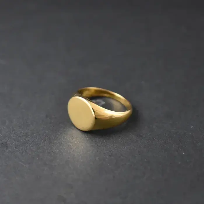 Bagues chevalières ovales lisses plaquées or 18 carats en acier inoxydable hautement poli faites à la main pour femmes et hommes