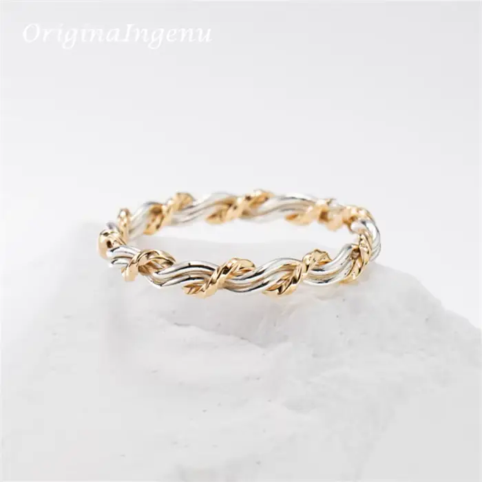 Bague tissée en argent 925 véritable pour femmes, anneau minimaliste fait à la main, bijoux délicats