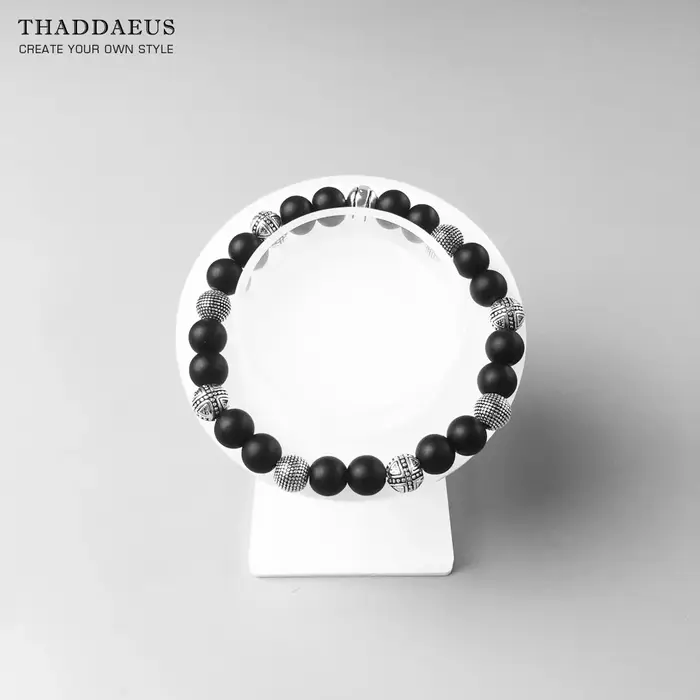 Bracelet en argent Sterling et obsidienne noire pour hommes et femmes