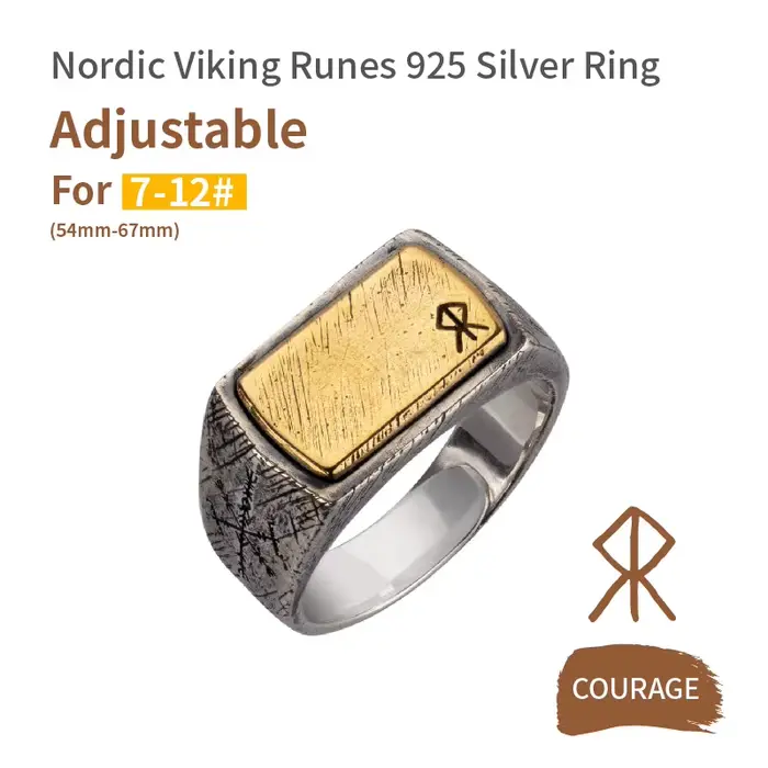Bague marteau nordique en argent incrusté de cuivre, Rune Viking, bijoux en argent