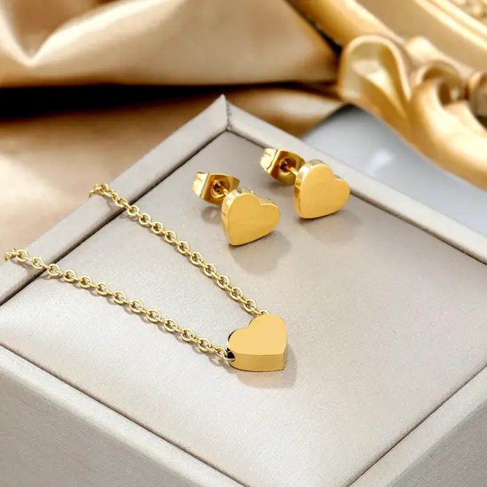 ASONSTEEL brillant coeur fleur zircone pendentif collier boucle d'oreille ensembles de bijoux en acier inoxydable pour les femmes délicat usage quotidien cadeaux