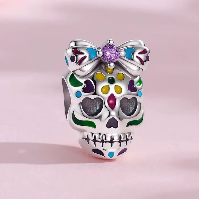 Nouveau pendentif en argent sterling 925 avec nœud papillon et perles en forme de crâne pour la fabrication de bijoux, bracelet classique, cadeau DIY pour femmes, Halloween