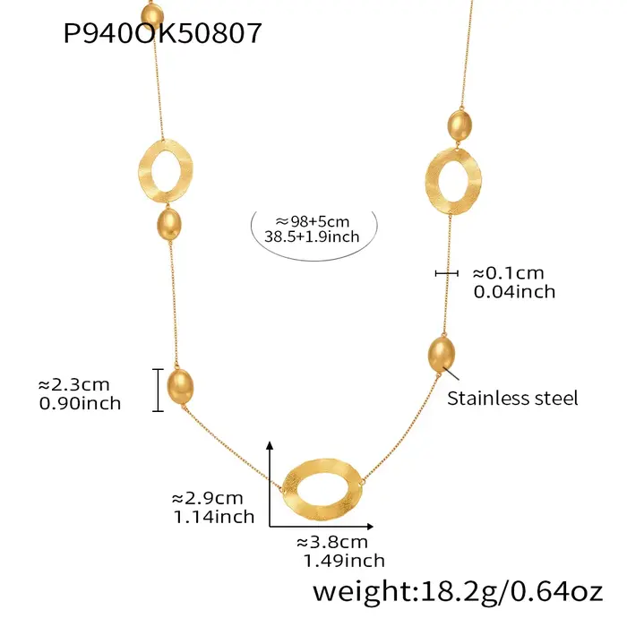 Collier Long en acier inoxydable plaqué or 316 pour femmes, chaîne dorée de 103cm, pendentif ovale, 